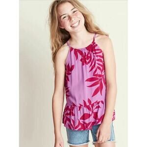 Old Navy Printed Sleeveless Tiered-Hem Cami for Girls Pink Floral L(10-12)